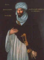 a Moore wearing turban, robe, long sword